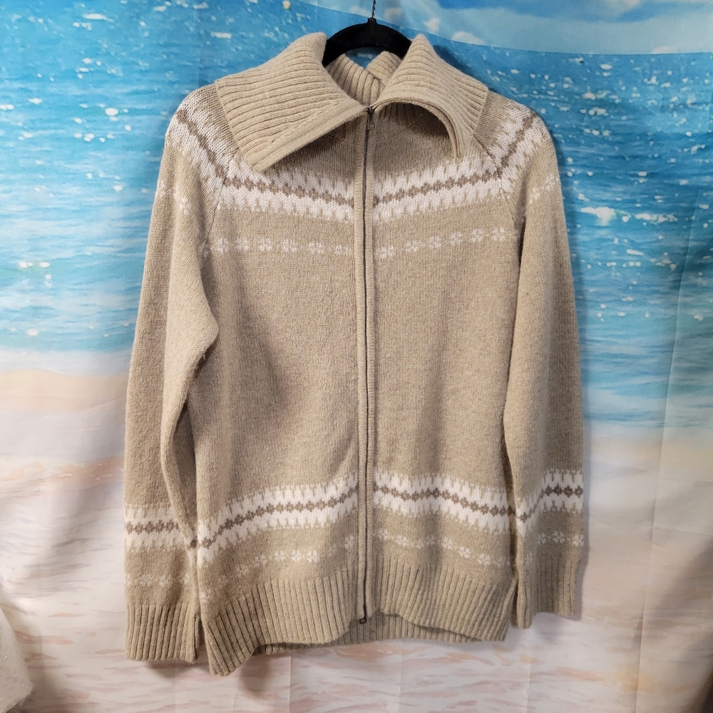 Eddie Bauer Zip Up Cardigan Wool Blend Size Large